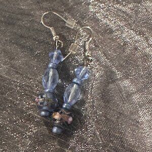 Hand Crafted Earrings Dangle, Light blue hand painted details EUC